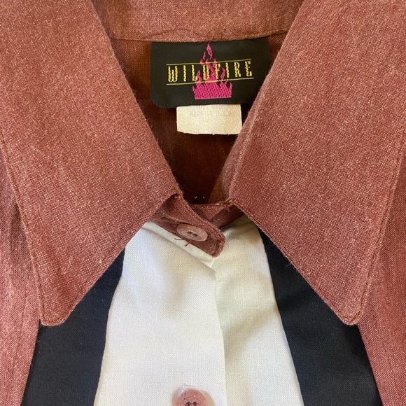 Vintage Wildfire Rust Red & White Buttondown Crop Cowgirl Western Top Blouse - Picture 9 of 11